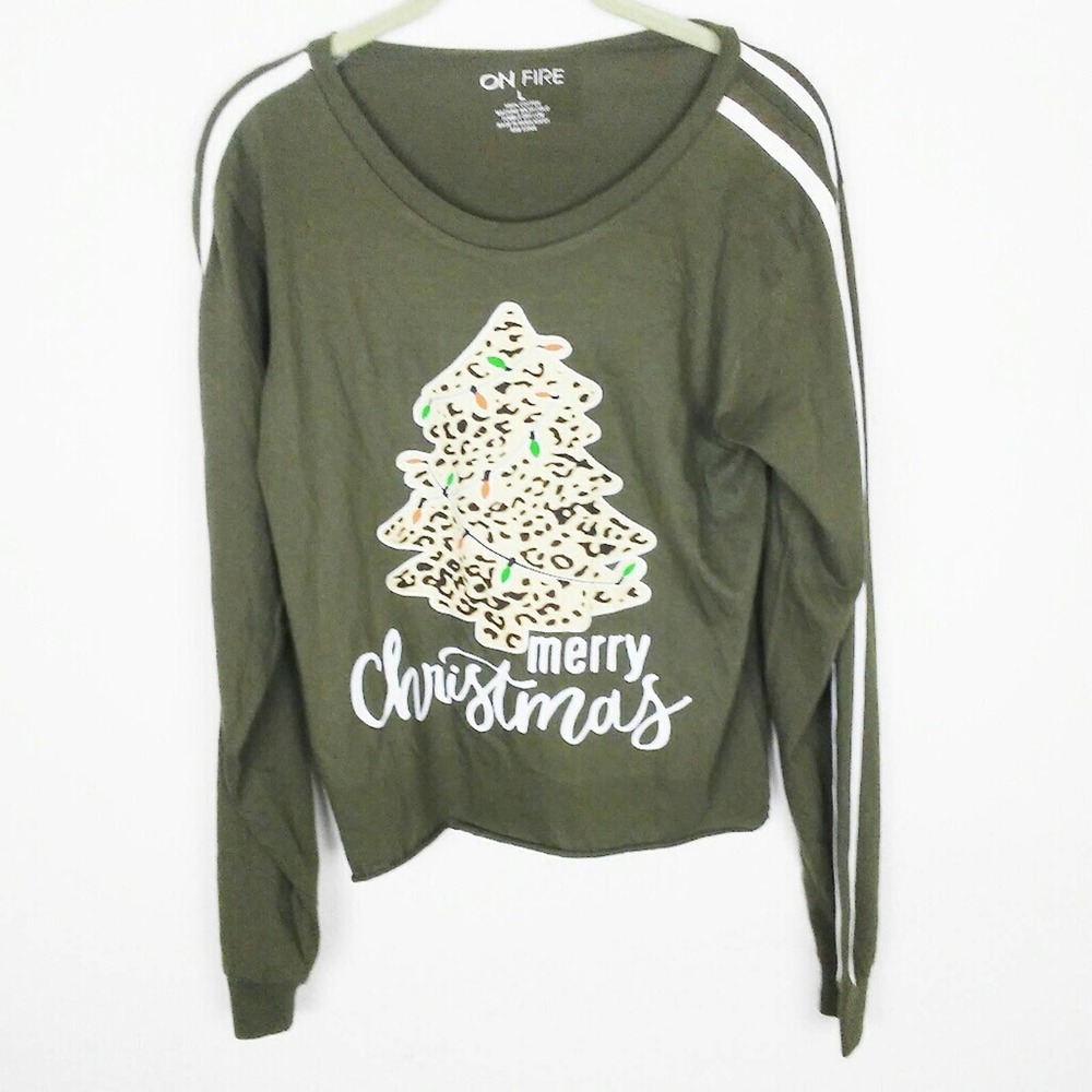 3/30 On Fire Merry Christmas Long Sleeve Tee Shirt